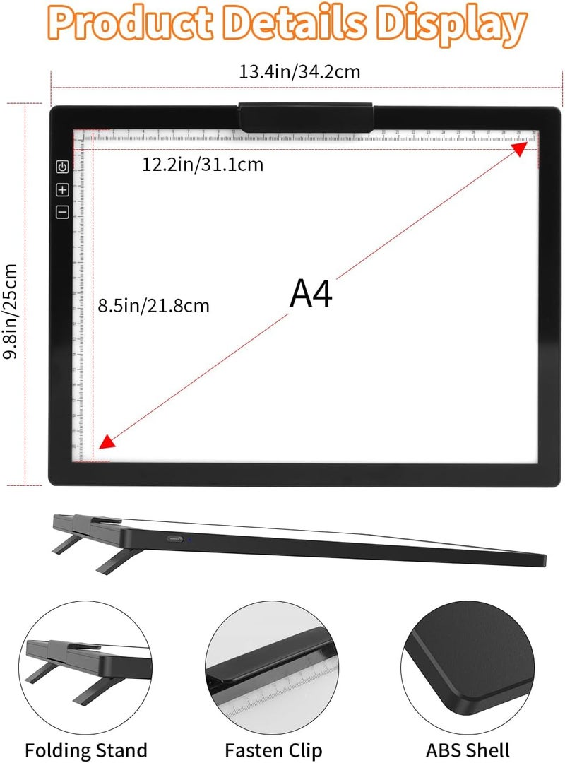KEIWRLIGHT A4 Light Board for Tracing - Rechargeable Portable Light Pad Stepless Light 6 Levels Brightness, Lightbox for Tracing & Drawing Painting Sketching Artcraft Tracing Pad for Kid Adults W/Case - Image 5